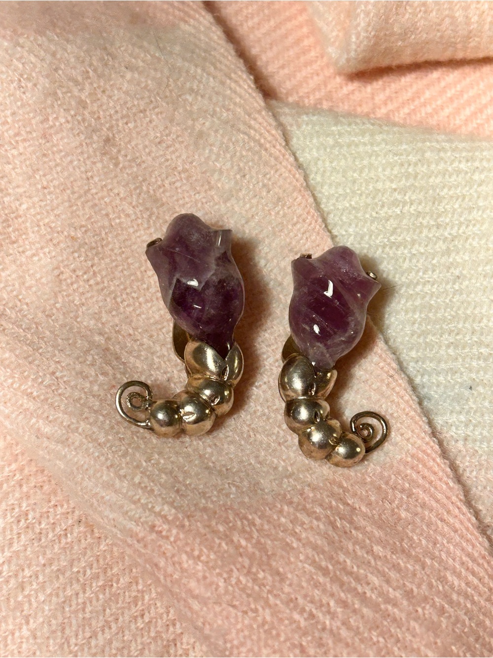 William Spratling sterling silver and amethyst carved tulip earrings